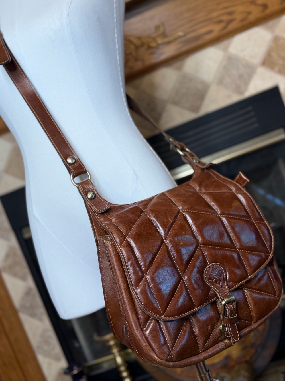 Patricia Nash Distressed Leather Quilted Saddle Bag - Brown